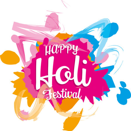 fuchsia spot with text happy holi festival in vector with other colorsのイラスト素材