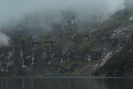 The landscape around the Oeschinensee, a lake in the swiss alps