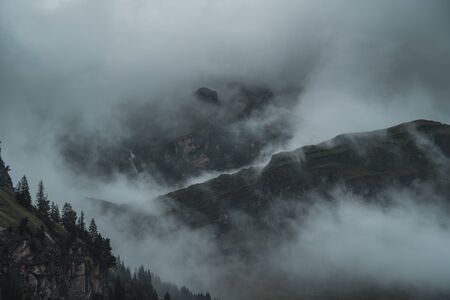 The landscape around the Oeschinensee, a lake in the swiss alpsの写真素材