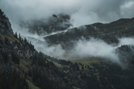 The landscape around the Oeschinensee, a lake in the swiss alpsの写真素材