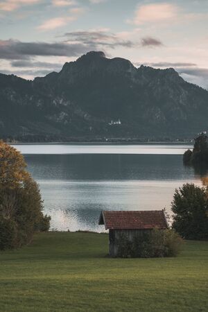 View over the lake "Forgensee"の写真素材
