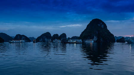 Vietnam Halong Bay boat tour by nightの写真素材