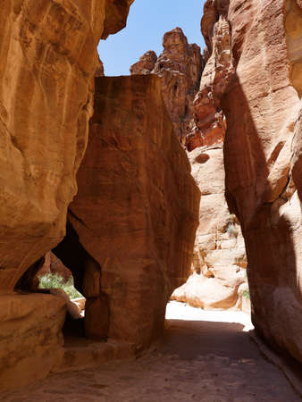 Jordan petra beautiful way to the ruins between the rocksの写真素材