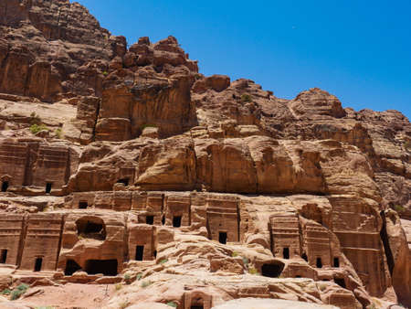 Jordan Petra famous ruins between the rocksの写真素材