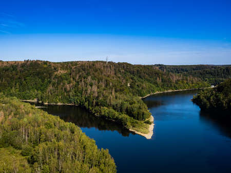 Germany Harz Rappbodetal landscape view over the riverの写真素材