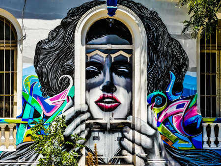 Chile Street art Woman in Valparaisoのeditorial素材