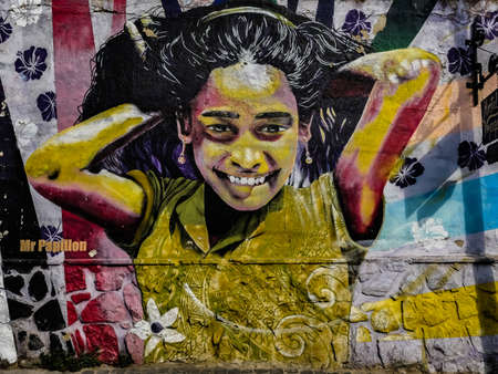 Chile Street Art young girl valparaisoのeditorial素材