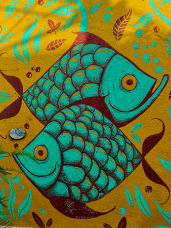Chile Street Art fisch sign valparaisoのeditorial素材