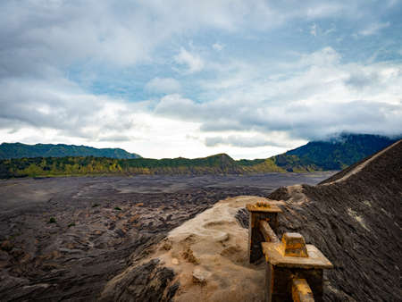 Mount Bromo Volcano on top of the crater edge view on Java indonesiaの写真素材