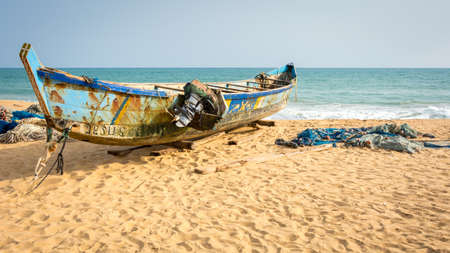 A fishingboat on the atlantic coast in Benin, West Africa.の写真素材