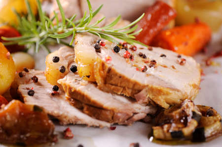 roasted pork tenderloin with vegetablesの写真素材
