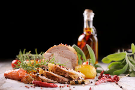 roasted pork tenderloin with vegetablesの写真素材