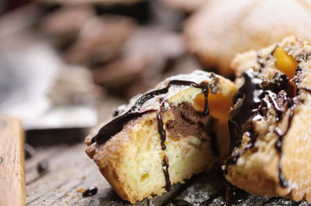 tasty muffin cakes with chocolateの写真素材