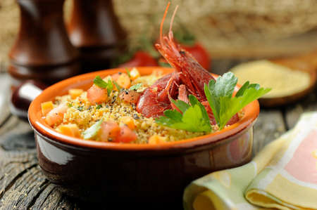 couscous vegetables and shrimpの写真素材