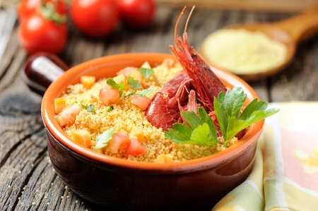 couscous vegetables and shrimpの写真素材