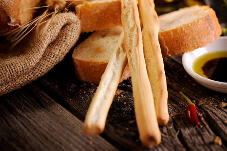 Italian food appetizer of bread olive oil and balsamic vinegarの写真素材