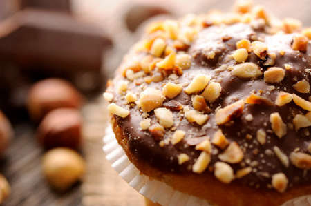 Muffin on wooden tableの写真素材