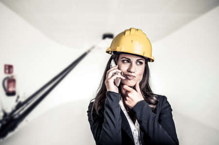 woman architect with yellow helmetの写真素材