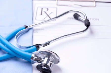 Stethoscope with blue doctor coatの写真素材
