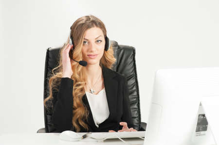 Woman worker call center operator. Business womanの写真素材
