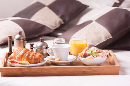 Breakfast served on a trayの写真素材