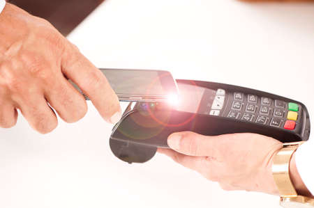 paying with NFC technology on smart phonesの写真素材