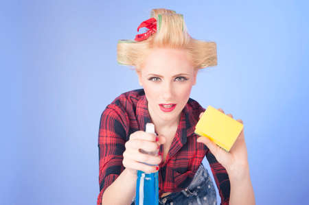 Funny housewife cleaning