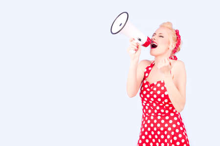 Megaphone, Women, Shouting.の写真素材