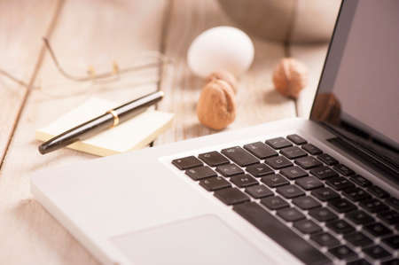 Computer and ingredients for on line recipeの写真素材
