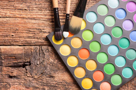 Makeup brushes and make-up eye shadowsの写真素材