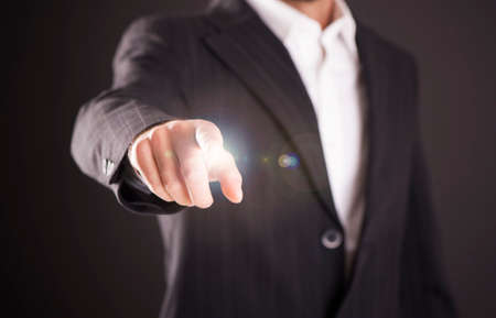 Businessman hand touching virtual screen emptyの写真素材