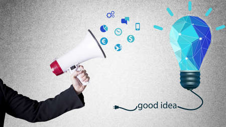 Megaphone and light bulbs.Idea conceptの写真素材