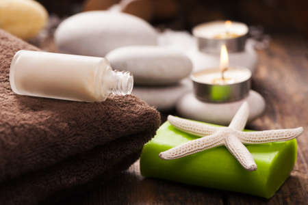 Spa setting on wooden tableの写真素材