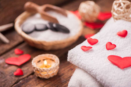 Wellness decoration with red heartの写真素材