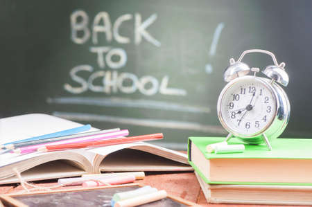Stack of books in classroom. Back to school conceptの写真素材