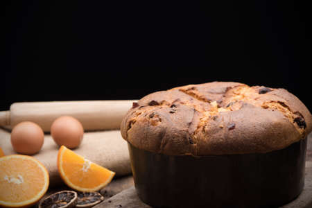 Panettone. Italian rustic home made Christmas cakeの写真素材