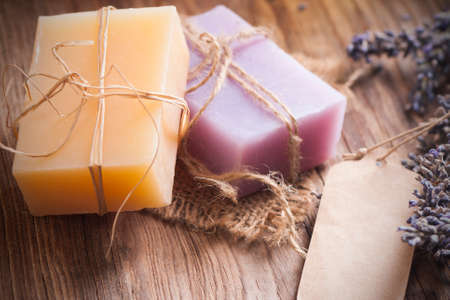 bar soap and lavender flowersの写真素材