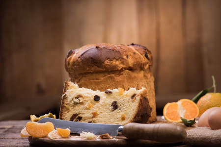 Italian Christmas cake. Home made Panettoneの写真素材