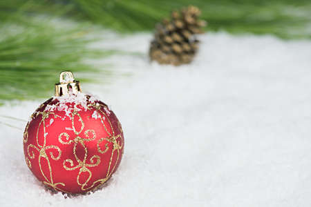 Baubles in the snow. Christmas greetingの写真素材