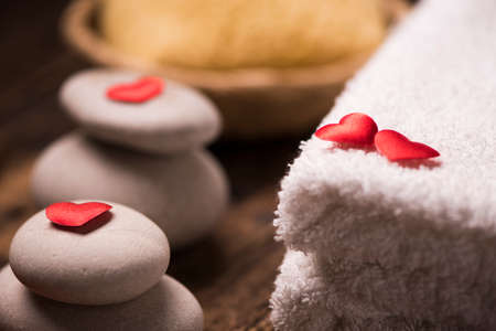 Wellness decoration on wooden table .Valentine's Day conceptの写真素材