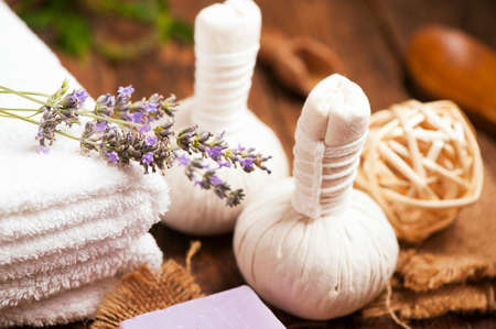 Bar of natural soap with herbsの写真素材