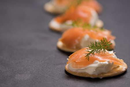 Smoked Salmon and soft chees canapes appetizers の写真素材