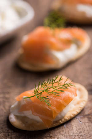 Smoked Salmon and soft chees canapes appetizers 