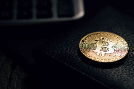 BItCoin Symbol. Bitcoin new virtual money in the darkの写真素材