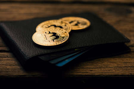 BItCoin Symbol. Bitcoin new virtual money in the darkの写真素材