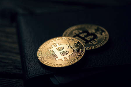 BItCoin Symbol. Bitcoin new virtual money in the darkの写真素材