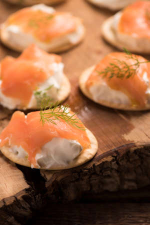 Smoked Salmon and soft chees canapes appetizers
