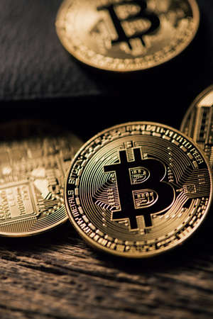 BItCoin Symbol. Bitcoin new virtual money in the darkの写真素材