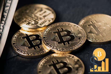 golden bitcoin, conceptual image for crypto currencyの写真素材