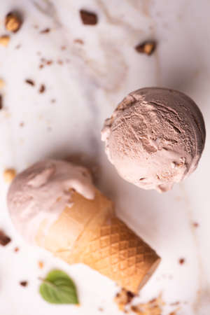 hazelnut choccolate ice cream on wafle cone